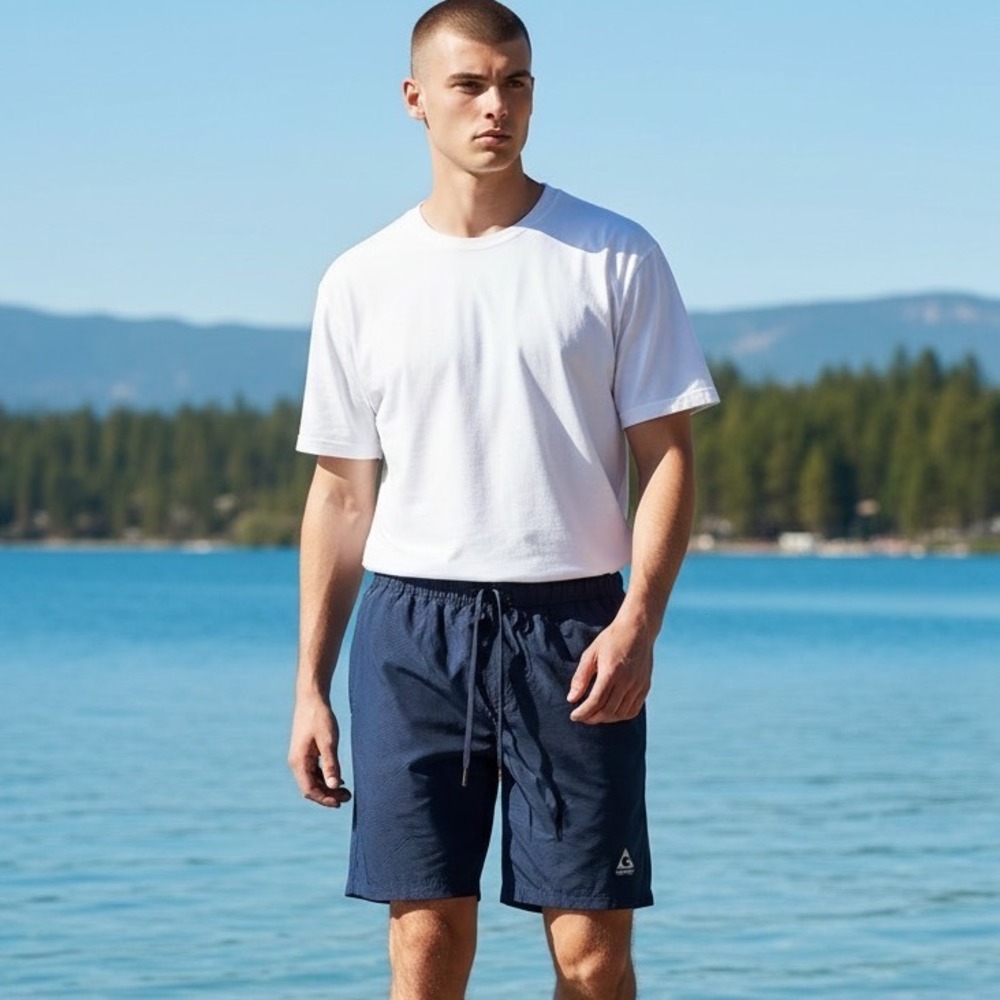 Gerry Mens Hybrid Swim Shorts Navy Blue Geometric Pattern Size Medium 1665513